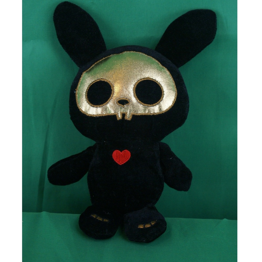 Skelanimals Jack the Rabbit Plush Black Gold Skull Heart Goth Punk Plush 9"